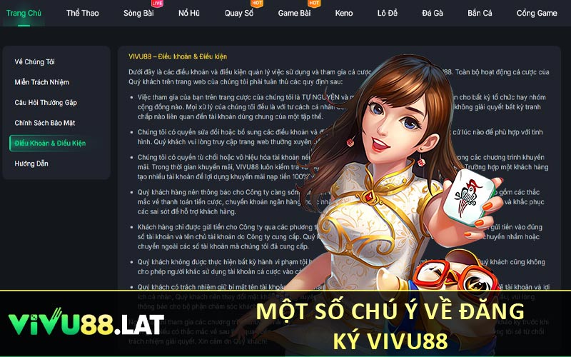 Một số chú ý về đăng ký VIVU88